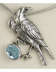 Stunning Sterling Silver Raven Accented with a Genuine Blue Topaz Made in America