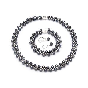 PearlsOnly Weave Black 6-7mm A Freshwater Pearl Set by 