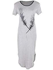 General Print Slit Feathers Short Sleeves Scoop Neck Maxi Dress 
