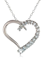 Sterling Silver and Blue Topaz Heart Pendant Necklace, 18"