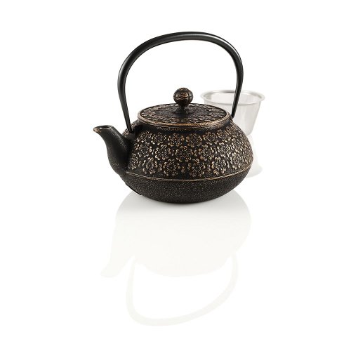 Teavana Small Japanese Cherry Blossoms Cast Iron Teapot black gold