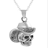Sterling Silver Skull Cowboy Hat Necklace .925 Stamp Hypoallergenic Sturdy and Nickel Free