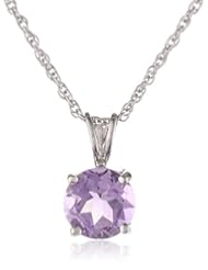 Sterling Silver 8mm Round Amethyst Pendant Necklace with Light Rope Chain Necklace, 18"