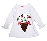FINEJO Christmas Toddler Kid Girl Santa Deer Top T-shirt Leggings Pants Outfit Set