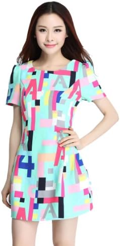YYZ Womens Boat Neck Short Sleeve Polyester Jacquard Printing Dresses, Flowercolor, 6P