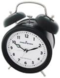 Precision MSF Radio controlled Black case white dial Double Bell alarm clock with light & snooze