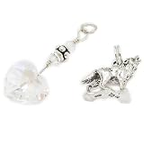 14mm Swarovski Crystal HEART Charm & Sterling Silver 3D WOLF Charm