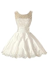 V-neck Scoop Neck Taffeta Sleeveless Cocktail Short Beaded Applique Homecoming Dress/Bridesmaid Dress/Party Dress/Mini Dress 