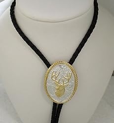 Sterling Silver/Gold Plated Deer Head Bolo Tie