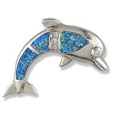 CZ and Synthetic Opal Sterling Silver Dolphin Pin
