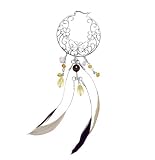 Sterling Silver Viento Earring with Semiprecious Stones and Natural Feathers From the Origenes Collection By Mauricio Serrano Jewelry