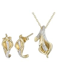 Sterling Silver Calla Lily Diamond Earrings and Pendant Necklace with Box (1/10 cttw, I-J Color, I2-I3 Clarity), 18"