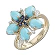 14K Yellow Gold Turquoise, Sapphire and Diamond Ring