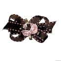 Brown and Pink Loopy bow with satin flowerettes