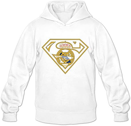 YHYT Super UEFA Real Madrid Logo Men's Hooded Sweatshirt White Medium