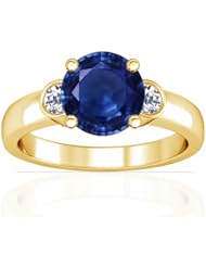 18K Yellow Gold Round Cut Blue Sapphire Three Stone Ring (GIA Certificate)