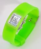 GSI Quality Waterproof Silicone Gel Sporty Wrist Band Watch - Square Face Digital LCD Style, For Children And Sports - Green