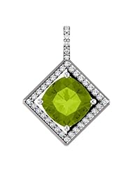 Platinum 8.00x8.00mm Antique Cushion Cut Peridot and Diamond Pendant