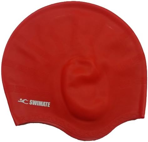 Swimate Silicone Swim Cap for Long Hair-ear Protection Swim Cap (Red)