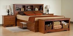 Queen Size Cherry Platform Bed with Bookcase Headboard
