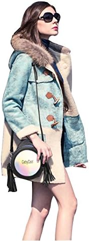 GabyCool Girls Pu Leather Holographic Hologram Round Rivet Shoulder Bags Handbags Crossbody Bag with Fringes