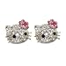Large 3/4" Crystal Swarovski Stud Earrings w/ Pink Flower Bow - Silver Plated