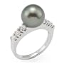 Tahitian Black Pearl Ring with Diamonds in 14K White Gold