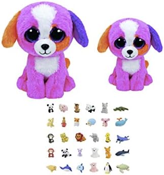 Bundle Set of Medium (9-in) and Small (6-in) Plush Toys Pink Dogs with One Bonus Animal Eraser