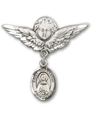 Sterling Silver Baby Badge with St. Anastasia Charm and Angel with Wings Badge Pin