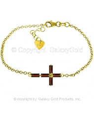 Garnet Cross Bracelet in 14k Yellow Gold