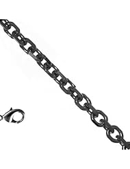 Sterling Silver Black Rhodium Plated 1.4 mm (1/16 Inch) Cable Chain Necklace 20" w/ Lobster Claw Clasp
