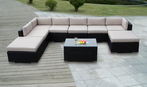 Genuine Ohana Outdoor Patio Sofa Sectional Wicker Funiture 9pc Gorgeous Couch Set with Free Patio Cover