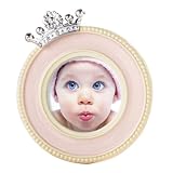 Grasslands Road Little Majesty Round Frame, Crown Embellished, Pink and Cream Ceramic, 4-3/4 by 4-1/8-Inch, Holds 3-Inch Photo