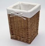 Buff Willow Wicker Tall Square Basket - lined
