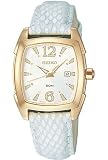 Ladies, Seiko, Rectangle Champagne Dial, White Leather Band, SXDA66