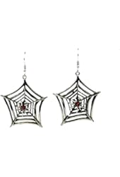 Red Stone Spider Web Gothic Earrings