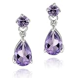 Sterling Silver 3ct Amethyst & Diamond Accent Teardrop Earrings