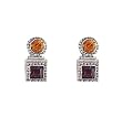 Earrings - E411 - Square and Round Crystal - Post Earring Style ~ Topaz and Amethyst (Deep Gold and Eggplant Purple)