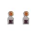 Earrings - E411 - Square and Round Crystal - Post Earring Style ~ Topaz and Amethyst (Deep Gold and Eggplant Purple)