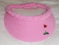 Golf Visor Terry Cloth Pink with Embroidered Flag on Green