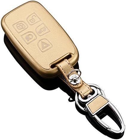 Leather Key Cover Remote Case for Rang Rover SmartKeyless Entry Remote Card 5 Button Golden