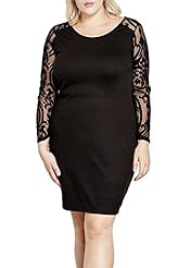 Plus Size Fall Metallic/Polyester/Spandex/Knit Fit-and-Flare Mesh Jacquard Cutout Party Dress 