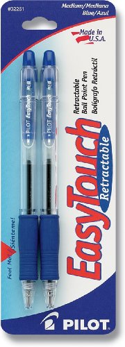 Pilot EasyTouch Retractable Ball Point Pen, Blue, Medium Point, 2-Pack