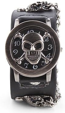 Watch Shout Men's Ripped Cover PU Analog Quartz Wrist Watch with Skeleton (Black)