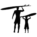 Father and Son Surfing Decal Sticker - Size:4.0 x 5.0 inches - Color:Black