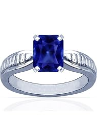 18K White Gold Emerald Cut Blue Sapphire Solitaire Ring