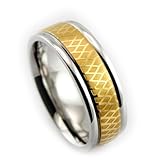 7mm TITANIUM RING FOR MEN Modern Gold Inlay Design High Quality Polished Groves Comfort Fit Super Lightweight ~ Size 12