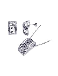 Nickel Free Sterling Silver Pendant & Earring Sets Matching Set Roman Numerals CZ