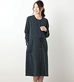 Angeliebe エンジェリーベ 授乳 口 付 裏 起毛 ボーダー ネグリジェ ガウン M グリーン