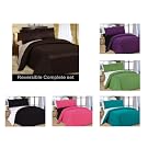 3 Piece Bedding, Reversible Plain Duvet/Quilt Cover, Pillowcase and Fitted Sheet Set
